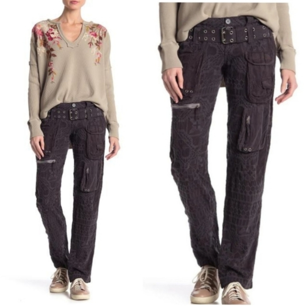 Pete & Greta By Johnny Was Women's Y2K Cupra Poplin Cargo Pants Size 4 Gray